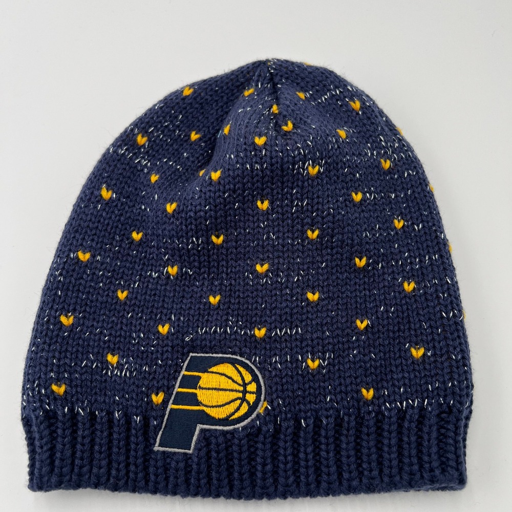 Indiana Pacers NBA Knit Beanie Hat One Size Fits All Navy Yellow‎ Sparkle
